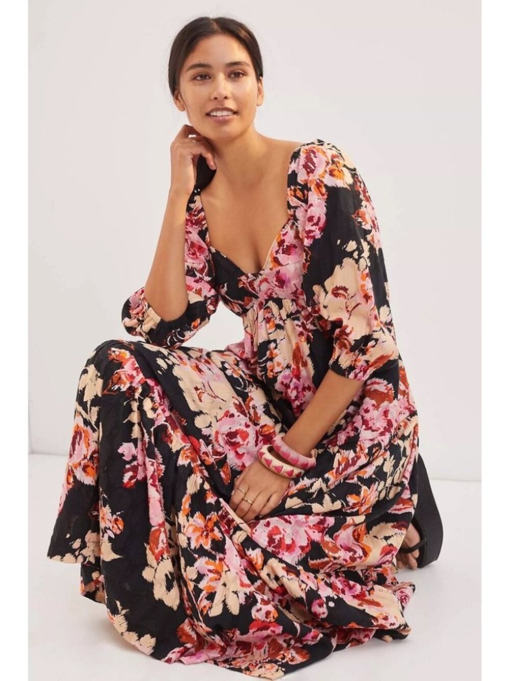 Anthropologie Floral Smocked Maxi Dress